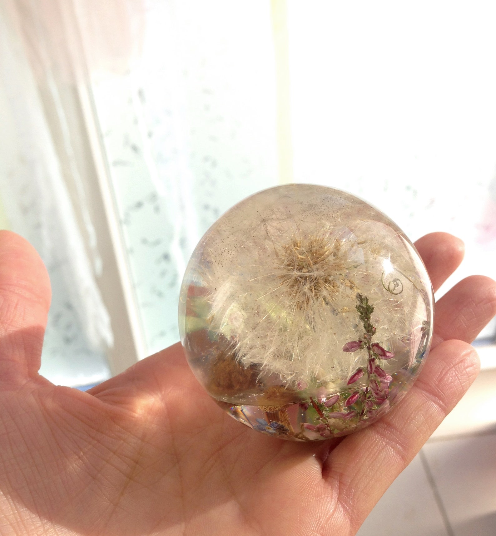 Resin Sphere Sculpture With Pressed Flowers and Mushrooms Etsy