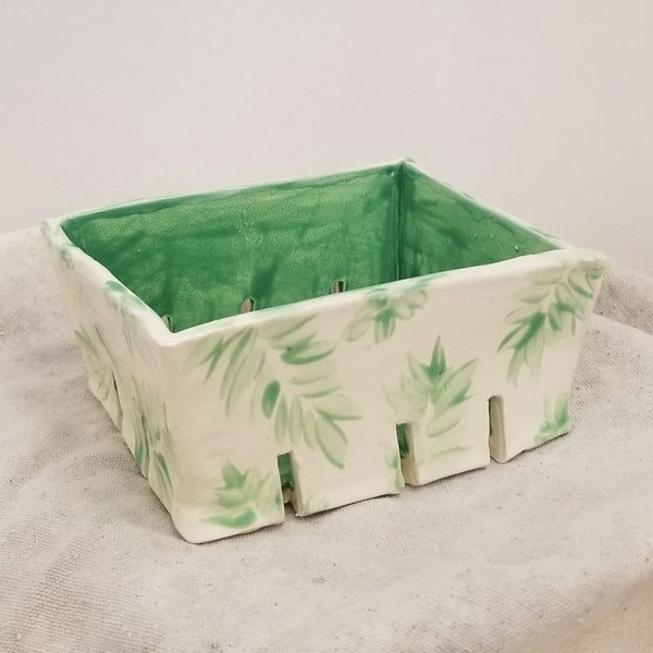 Watercolor Palm Ceramic Berry Basket