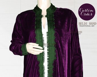 Purple Velvet Jacket, Moroccan Velvet Coat, Luxury Vintage Jacket, Women's winter coat, Custom made, Christmas Coat.