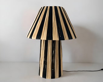 Black Raffia Table Lamp Shade, Moroccan Scalloped Raffia Lampshade, Raffia Table Lamp Shade