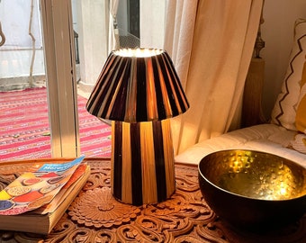 Juego de 2 pantallas de lámpara de mesa de rafia despojada, pantalla de lámpara de rafia festoneada marroquí, pantalla de lámpara de mesa de rafia