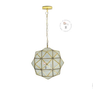 Milk Glass Light Fixture, Brass Pendant Light, Modern Lighting, Moroccan Hanging lamps zdjęcie 2