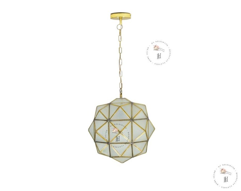 Milk Glass Light Fixture, Brass Pendant Light, Modern Lighting, Moroccan Hanging lamps zdjęcie 2