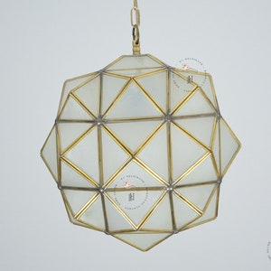 Milk Glass Light Fixture, Brass Pendant Light, Modern Lighting, Moroccan Hanging lamps zdjęcie 9