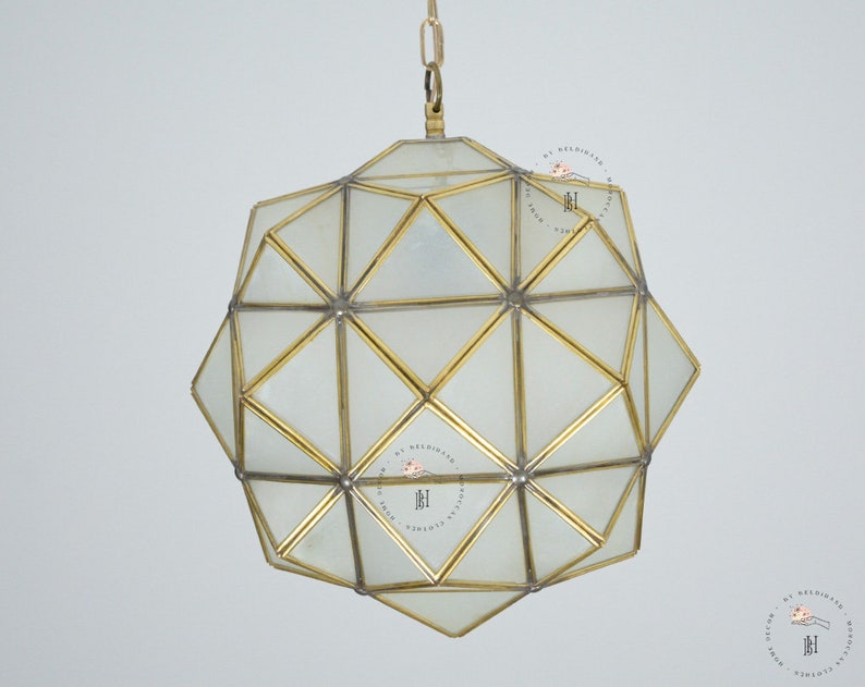 Milk Glass Light Fixture, Brass Pendant Light, Modern Lighting, Moroccan Hanging lamps zdjęcie 9