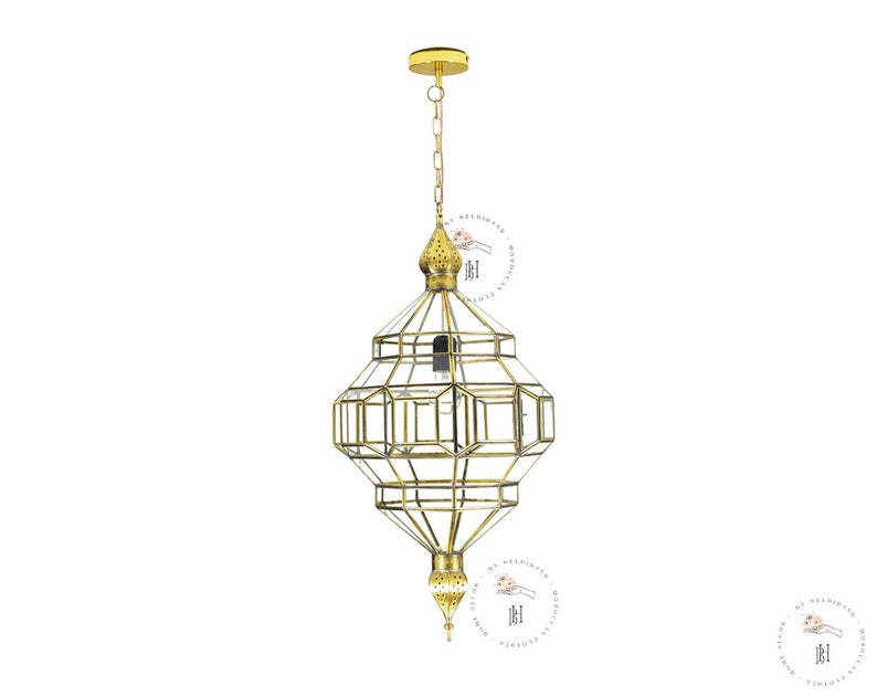 Glass Pendant Light Fixture, Brass Ceilings Light, Moroccan Hanging Light, Brass Glass Light. zdjęcie 2