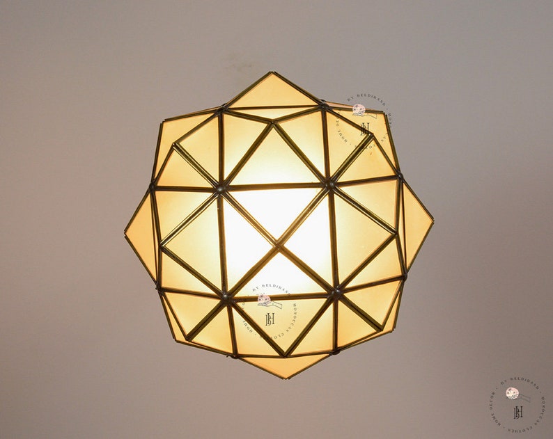 Milk Glass Light Fixture, Brass Pendant Light, Modern Lighting, Moroccan Hanging lamps zdjęcie 5