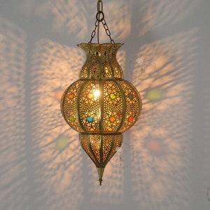 Moroccan Pendant Light, Moroccan Ceiling Lamp, Brass Hanging Light Shade, Light Fixture. zdjęcie 5