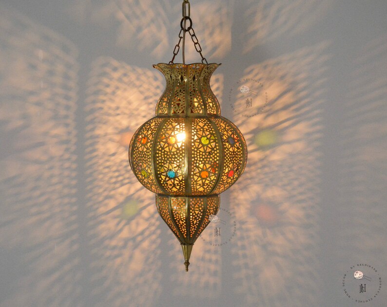 Moroccan Pendant Light, Moroccan Ceiling Lamp, Brass Hanging Light Shade, Light Fixture. image 5