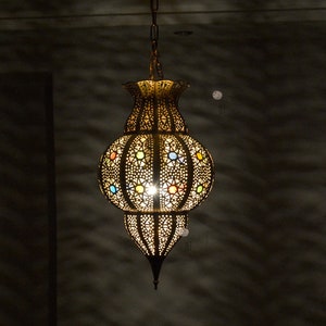 Moroccan Pendant Light, Moroccan Ceiling Lamp, Brass Hanging Light Shade, Light Fixture. image 4