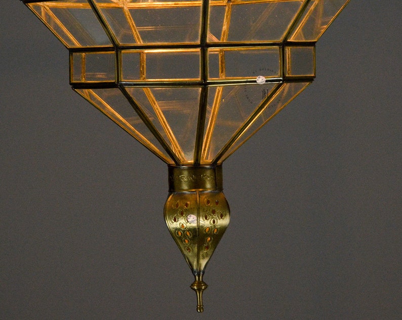 Glass Pendant Light Fixture, Brass Ceilings Light, Moroccan Hanging Light, Brass Glass Light. zdjęcie 9