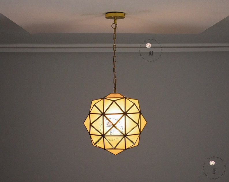 Milk Glass Light Fixture, Brass Pendant Light, Modern Lighting, Moroccan Hanging lamps zdjęcie 1