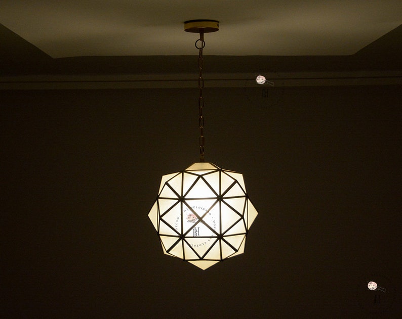 Milk Glass Light Fixture, Brass Pendant Light, Modern Lighting, Moroccan Hanging lamps zdjęcie 3