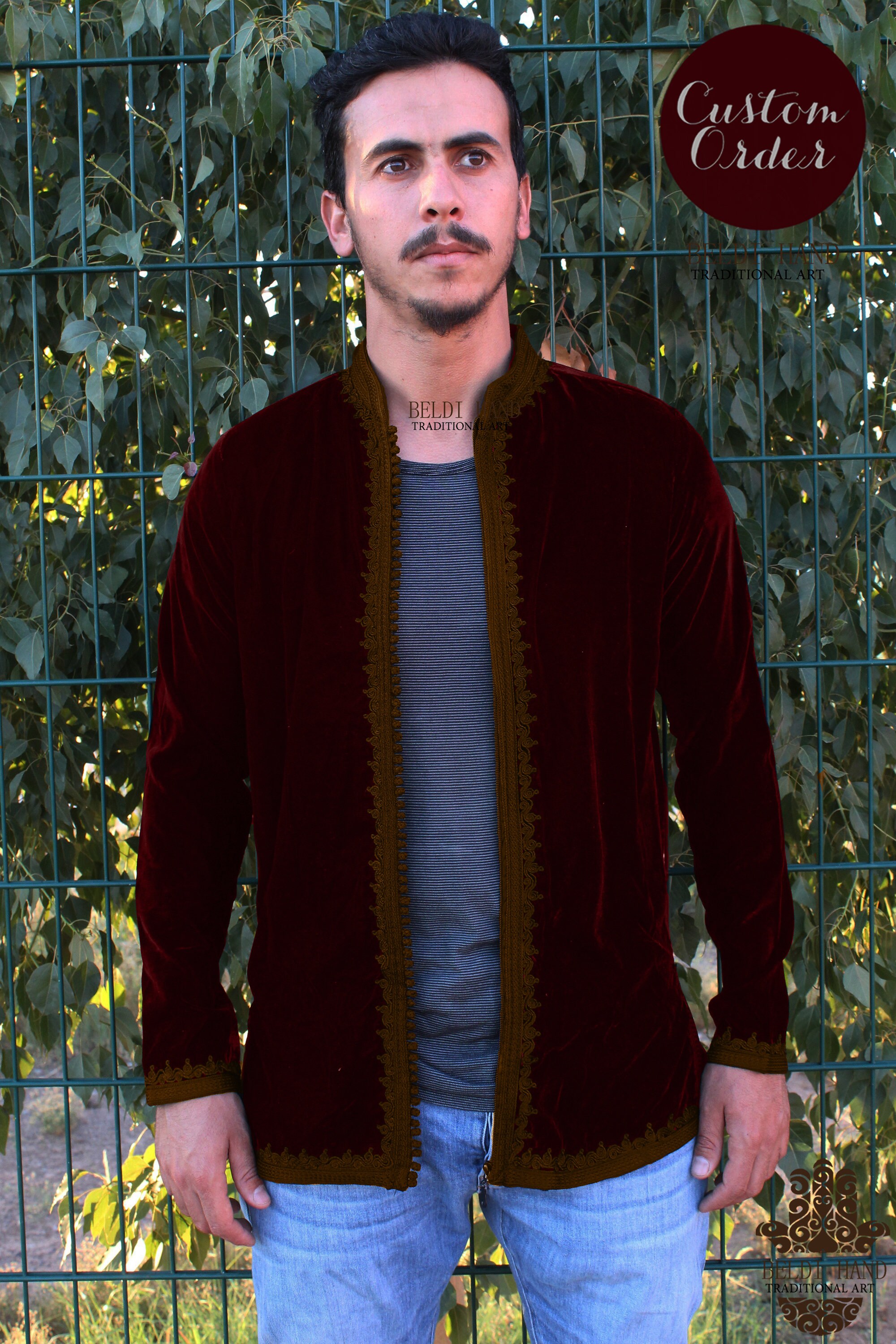 Bordeaux fluwelen jas Marokkaanse fluwelen jas heren - Etsy