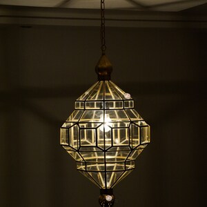 Glass Pendant Light Fixture, Brass Ceilings Light, Moroccan Hanging Light, Brass Glass Light. zdjęcie 4