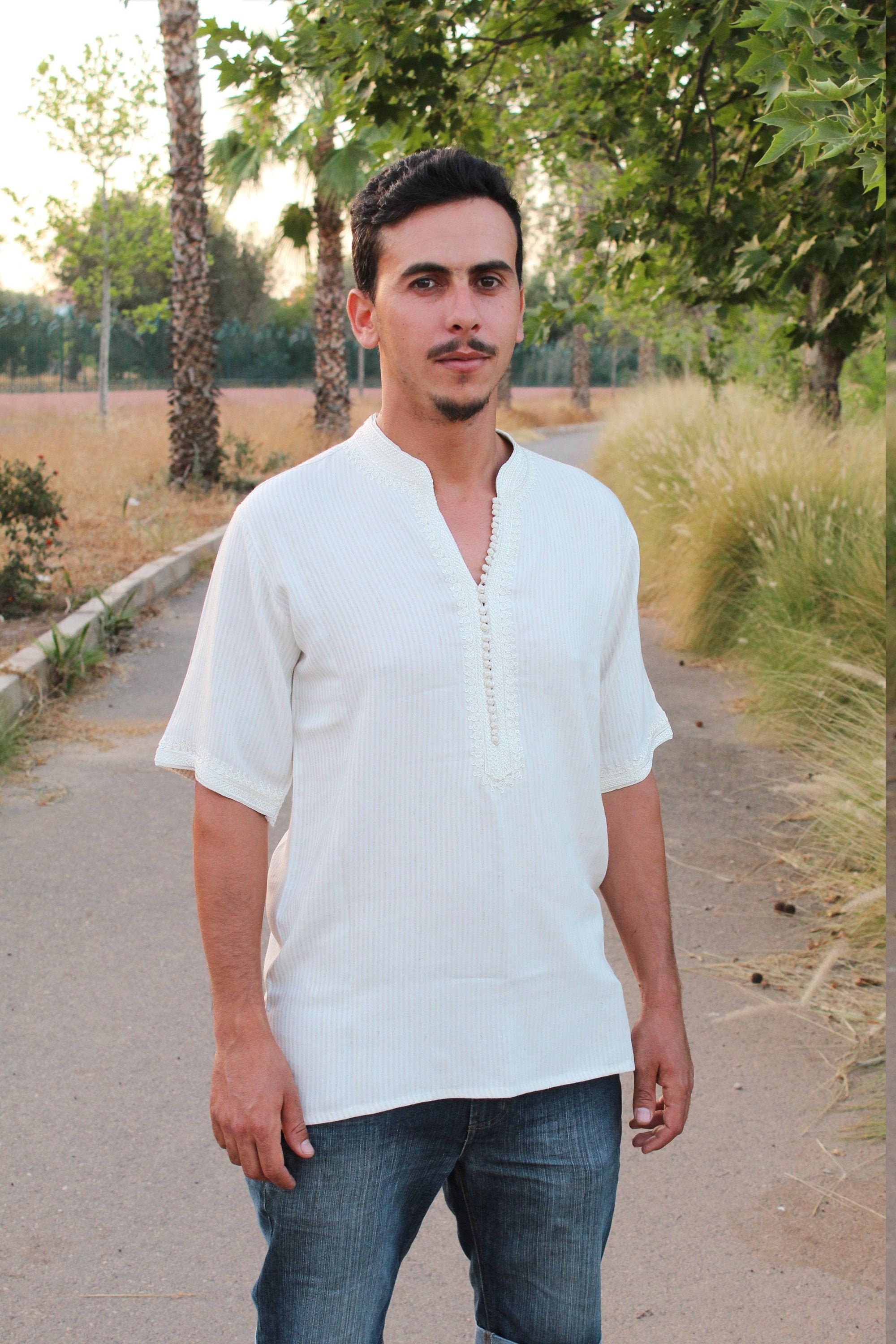Linen Men Tunic embroidery Ethnic T 