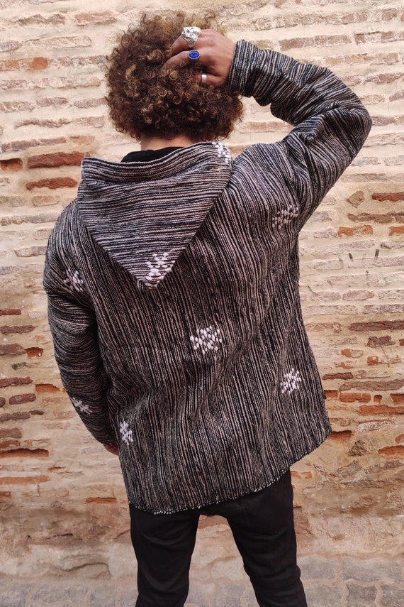 Berber Stripe Jacket, Vintage Coat, Bohemian Wool Jacket, Winter