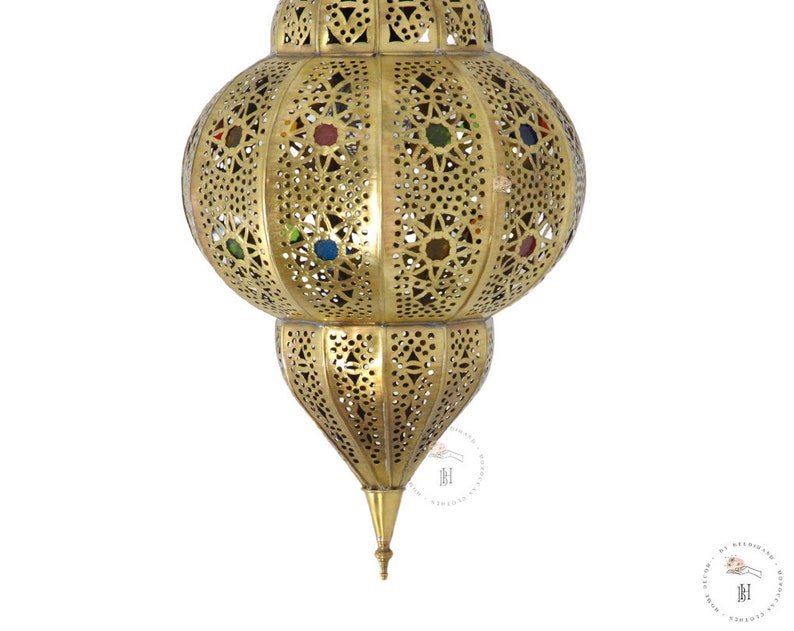 Moroccan Pendant Light, Moroccan Ceiling Lamp, Brass Hanging Light Shade, Light Fixture. image 3