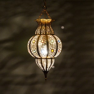 Moroccan Pendant Light, Moroccan Ceiling Lamp, Brass Hanging Light Shade, Light Fixture. image 8
