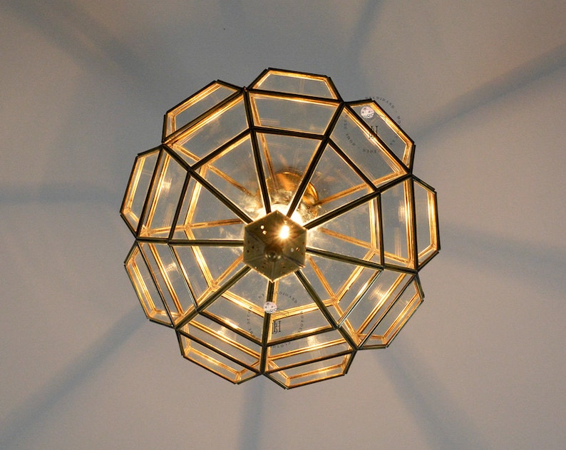 Glass Pendant Light Fixture, Brass Ceilings Light, Moroccan Hanging Light, Brass Glass Light. zdjęcie 7