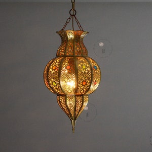 Moroccan Pendant Light, Moroccan Ceiling Lamp, Brass Hanging Light Shade, Light Fixture. zdjęcie 6