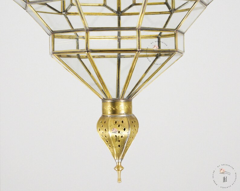 Glass Pendant Light Fixture, Brass Ceilings Light, Moroccan Hanging Light, Brass Glass Light. zdjęcie 10