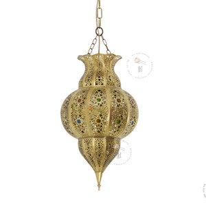 Moroccan Pendant Light, Moroccan Ceiling Lamp, Brass Hanging Light Shade, Light Fixture. image 2
