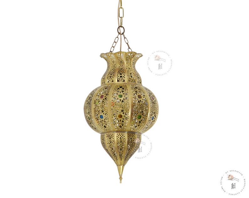 Moroccan Pendant Light, Moroccan Ceiling Lamp, Brass Hanging Light Shade, Light Fixture. image 2