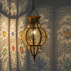 Moroccan Pendant Light, Moroccan Ceiling Lamp, Brass Hanging Light Shade, Light Fixture. image 1