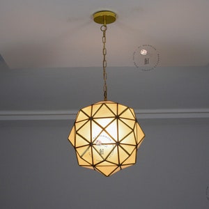 Milk Glass Light Fixture, Brass Pendant Light, Modern Lighting, Moroccan Hanging lamps zdjęcie 10