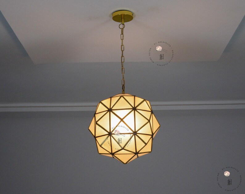 Milk Glass Light Fixture, Brass Pendant Light, Modern Lighting, Moroccan Hanging lamps zdjęcie 10