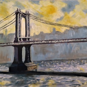 New York City landscape print, Manhattan scene, Manhattan Bridge
