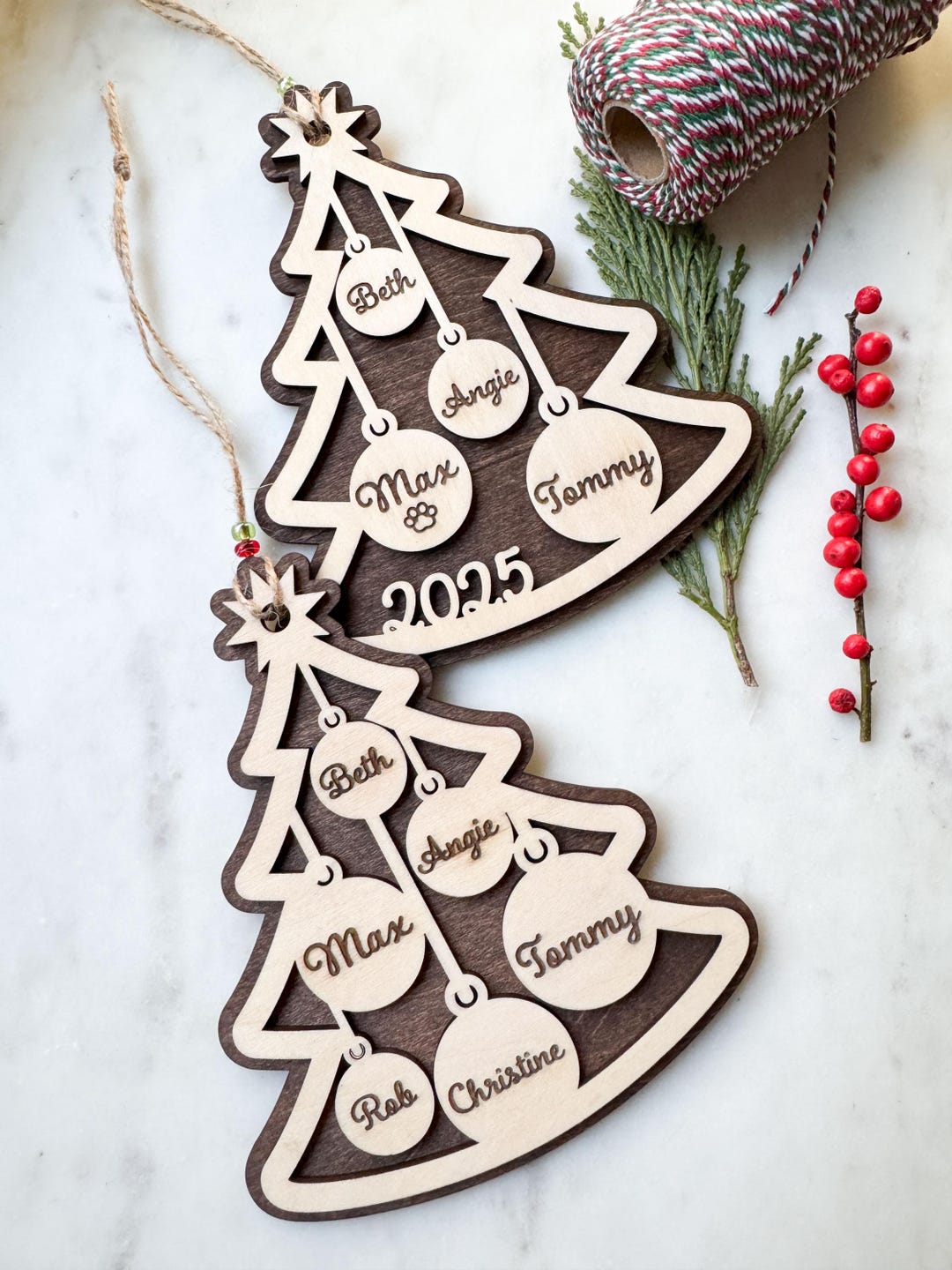 Personalized Family Tree Ornament, Wooden Christmas Stocking Tag - Etsy