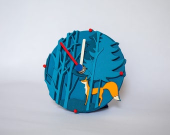 Fox Forest - Handcrafted small wood desk clock/ table clock