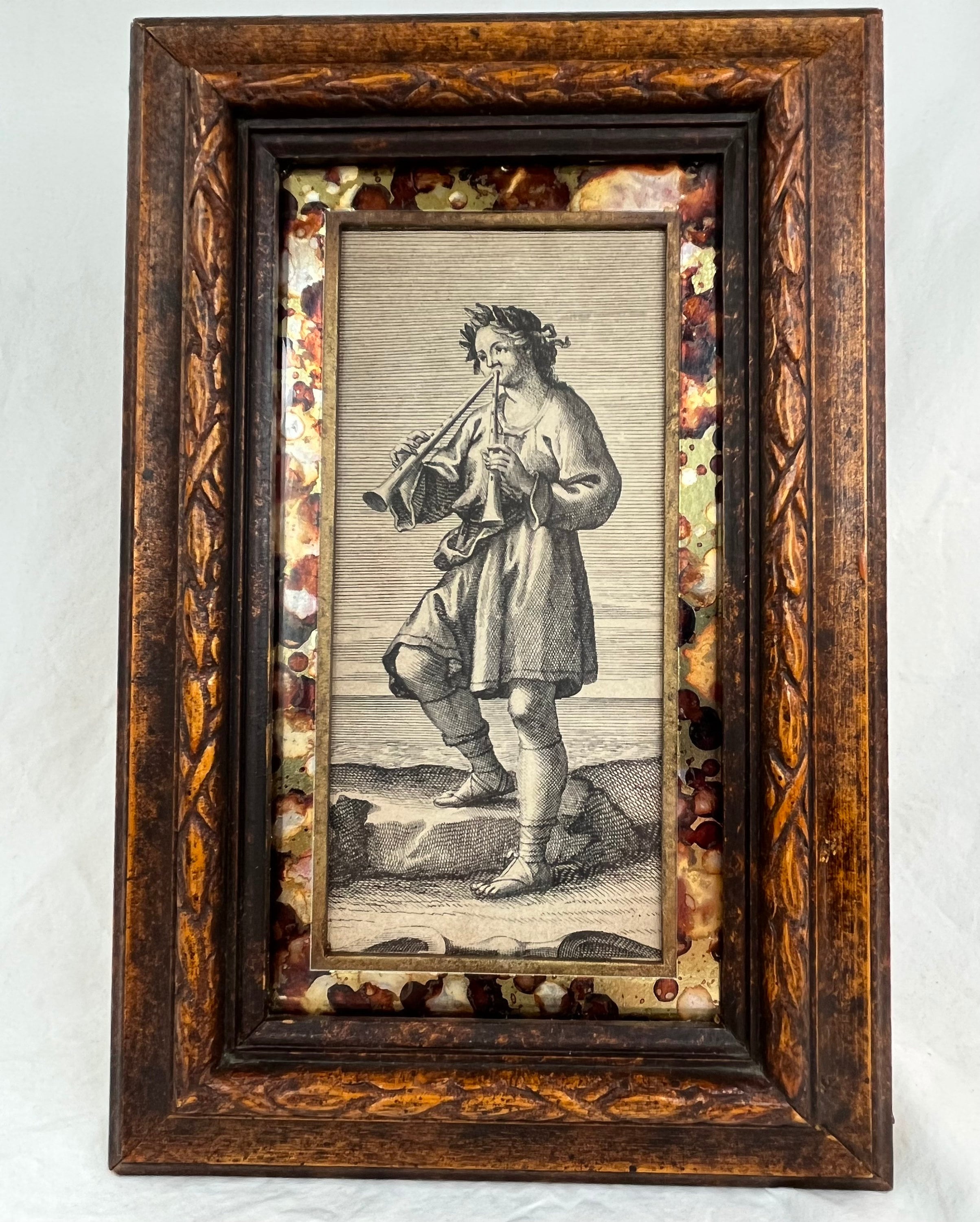 Arnold Van Westerhaut Aulos Dubbele Fluit Wand Decor Ingelijste Kunst Foto gravure Rustiek Hout Klein