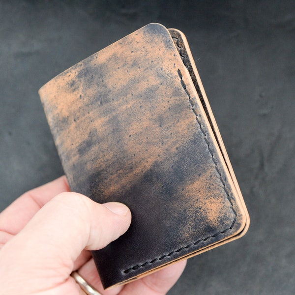 Card and Cash Simple Bifold Wallet, Marbled Black Rocado Shell Cordovan, Handmade