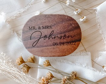 Walnut Wood Wedding Ring Box: Rustic Burlap Engagement Ring Case