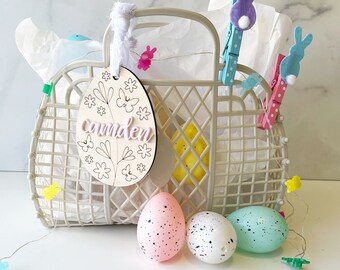 Personalized Easter Basket Tag: Engraved Wood Egg, Spring Decor