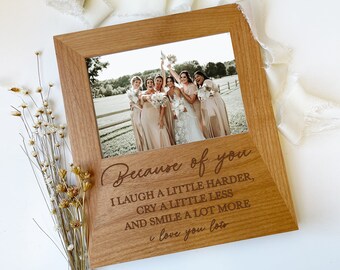 Personalized Bridesmaid Picture Frame: Laser Engraved Red Adler Wood