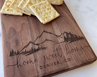Personalized Mountain Engraved Cutting Board: Cabin Decor, Coordinates