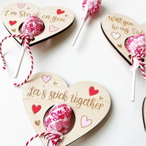 Engraved Maple Wood Lollipop Valentine for Kids (Lollipop NOT Included)