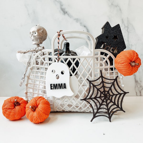 Personalized Halloween Basket Tags, Halloween Gift Basket Tag, Halloween Gifts for Kids, Halloween Party Favors, Pumpkin Bat Ghost Bucket