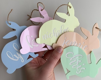 Personalized Easter Basket Tag: Pastel Acrylic Bunny Name Tag