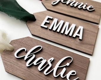 Personalized Walnut Wood Stocking Tag: Christmas Name Ornament