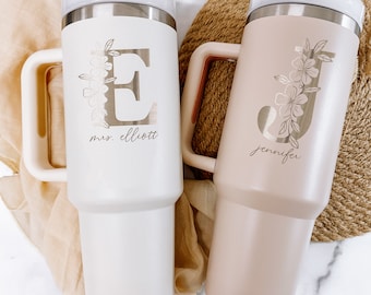 Personalized 40 oz Tumbler with handle and straw, Bachelorette Party Cups, Bridesmaid Tumblers, Bridal Party Proposal Gift