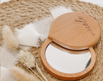 Personalized Beechwood Compact Mirror: Bridesmaid Proposal Gift