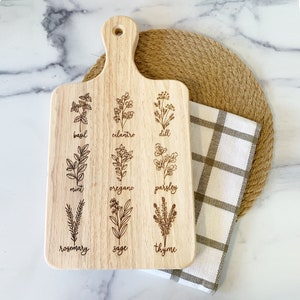 Herb Serving Charcuterie Cheese Bread Board Cutting Board, Decorative Engraved Cutting Board, Mother&#39;s Day Gift, Wedding Gift, Realtor Gift