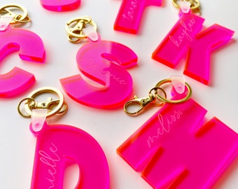 Neon Bachelorette Party Favors: Personalized Acrylic Initial Keychain