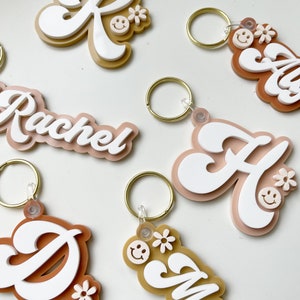 Bachelorette Party Favors, Retro Bachelorette Party Personalized Keychains, Personalized Name Keychains, Groovy Bridal Keychain Proposal