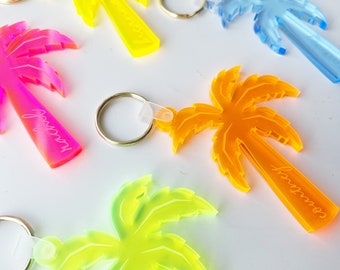 Neon Palm Tree Keychain: Personalized Bachelorette Party Favors